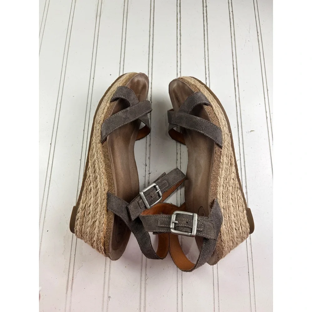 Taos Hey Jute Suede Espadrille Brown Wedge Sandals Women's Size 10-10.5 EU 41